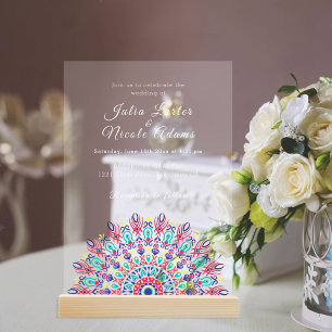 Soft Feather Dry Pampas Grass Mandala Wedding Acryleinladungen