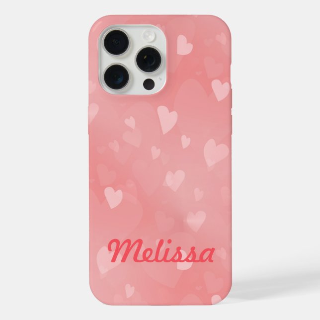 Soft Floating Pink Hearts Custom iPhone 15 Pro Max Hülle (Rückseite)