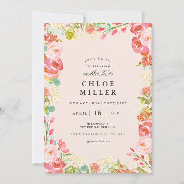 SOFT FLORAL baby shower invitation (Devant)