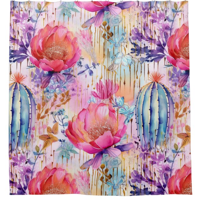Soft Floral Cactus Dream Duschvorhang (Vorderseite)