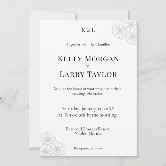 Soft Floral Elegance Minimalist Wedding Invitation (Devant)
