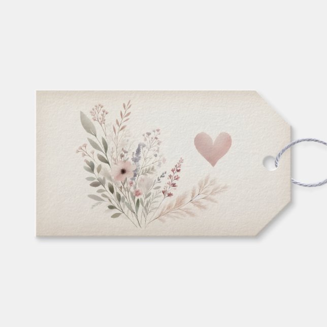 Soft Floral Heart Gift Tag Geschenkanhänger (Vorderseite (Horizontal))
