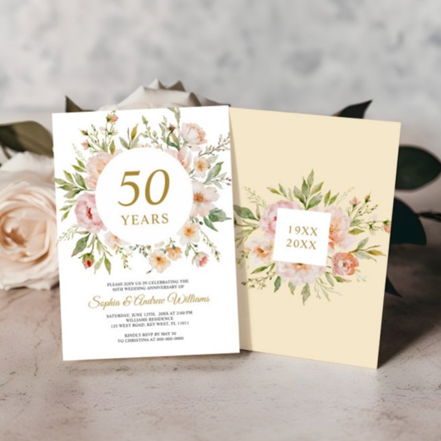 Soft Flowers 50th Anniversary Invitation Einladung (Von Creator hochgeladen)