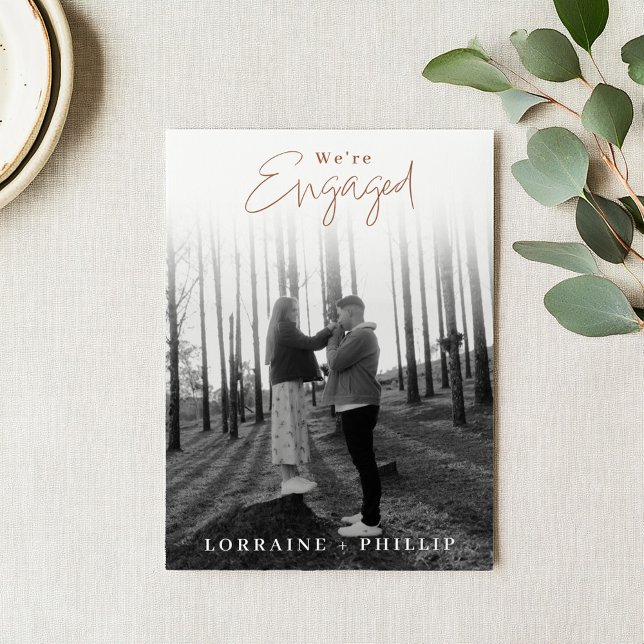 Soft Foto Verlobung mit Handgeschriebener Touch Einladung (Full Photo with white Gradient & Handwritten Script Engagement Party Invitation. With couples names.)