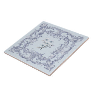 Soft French blue Scrolls mit Blume Fliese