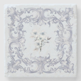 Soft French blue Scrolls mit Blume Steinuntersetzer