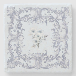 Soft French blue Scrolls mit Blume Steinuntersetzer