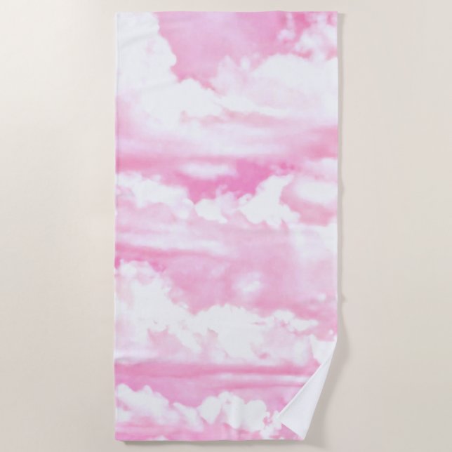 Soft Fuchsia Pink Girly Clouds Hintergrund Strandtuch (Vorderseite)
