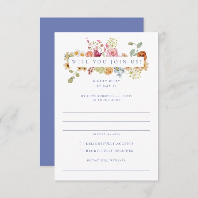 Soft Garden Florals Wedding RSVP Einladung (Vorne/Hinten)