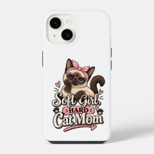 Soft Girl Hard Cat Mom Aufkleber Süße Katzenmutt iPhone 14 Hülle