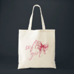 Soft Girl Pink Bow – Cute Coquette Tragetasche<br><div class="desc">A stylish pink watercolor bow paired with elegant script text reading “Soft Girl.” This cute and feminine design captures the trendy coquette aesthetic,  perfect for lovers of soft fashion,  girly style,  and delicate pastel vibes.</div>