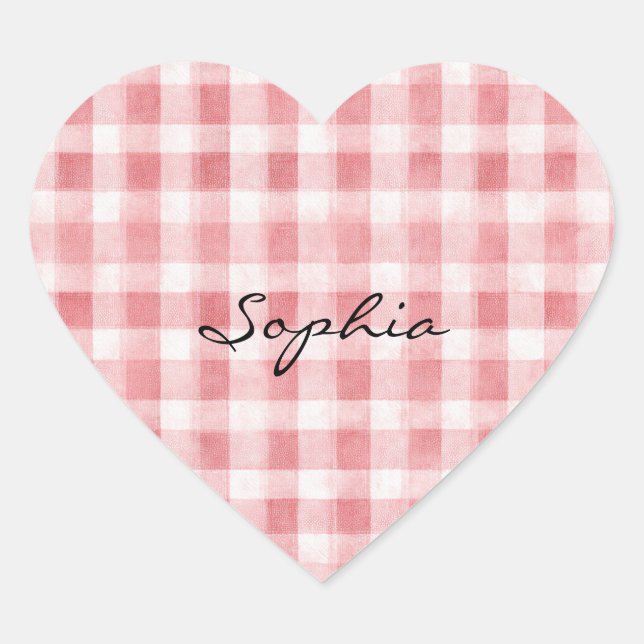 Soft Girly Pink White Plaid Stripes   Herz-Aufkleber (Vorderseite)