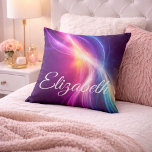 Soft Glow Light Waves Kissen<br><div class="desc">Add a touch of light, beauty, and personal expression to any space with this personalized light wave name pillow. Designed with flowing waves of radiant color—blending soft purples, pinks, blues, and golden light—this pillow captures the feeling of movement, energy, and creativity. The gentle glow effect creates a dreamy, almost magical...</div>