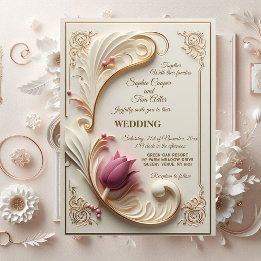 Soft Gold Baroque Grandeur mit Tulip Floral Swirl Einladung