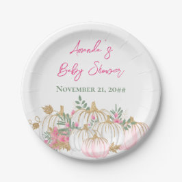 Soft Gold Blush Pink Rose Pumpkin Baby Dusche Pappteller