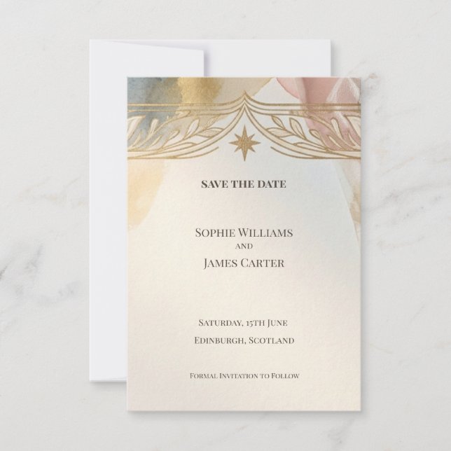 Soft Gold Floral Save The Date (Vorderseite)