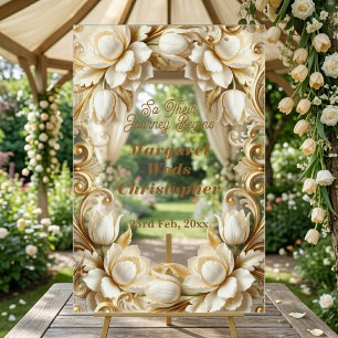 Soft Gold verzierte weiße Tulpen europäische Hochz Acrylschild