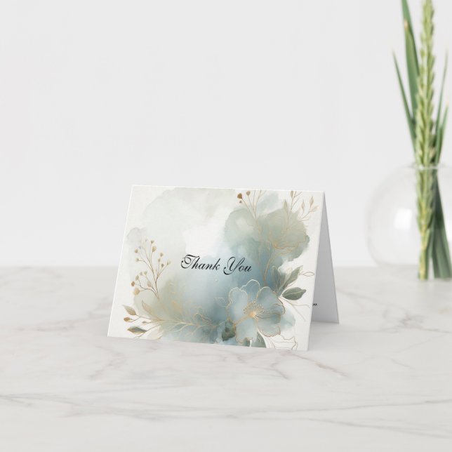 Soft Golden Dusty Blue Romance Wedding Dankeskarte (Vorderseite)