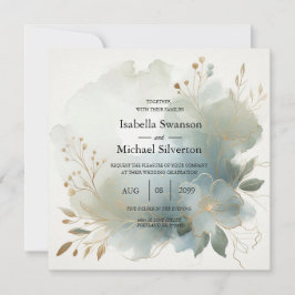 Soft Golden Dusty Blue Romance Wedding Einladung
