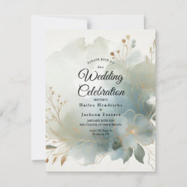 Soft Golden Dusty Blue Romance Wedding Einladung