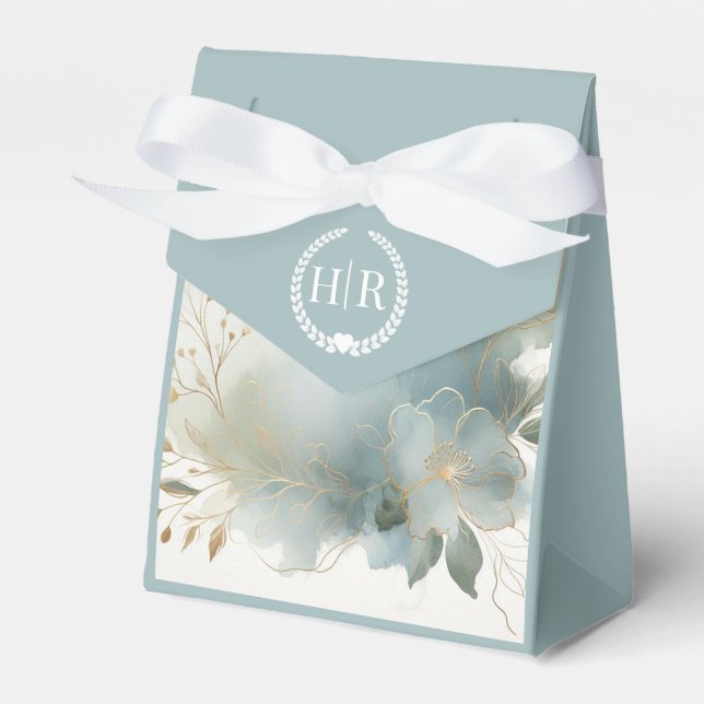 Soft Golden Dusty Blue Romance Wedding Geschenkschachtel (Vorderseite)