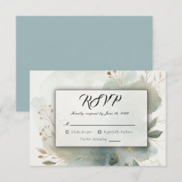 Soft Golden Dusty Blue Romance Wedding RSVP Karte