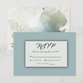 Soft Golden Dusty Blue Romance Wedding RSVP Karte