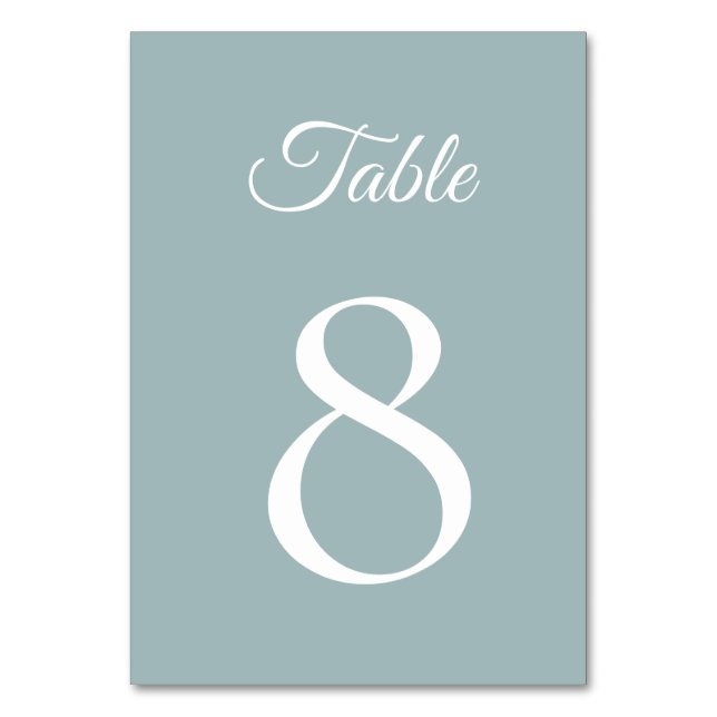 Soft Golden Dusty Blue Romance Wedding Tischnummer (Vorderseite)