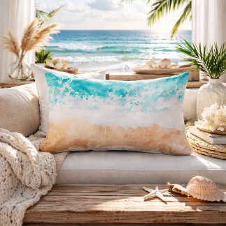 Soft Gradient Coastal Sandy Beach Teal Ocean Waves Lendenkissen