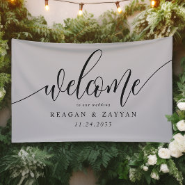 Soft Gray Calligraphy Simple Wedding Willkommen Banner