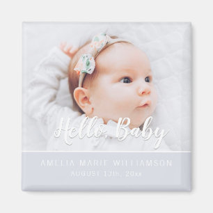 Soft Gray Simple Contemporary Hello Baby Magnet