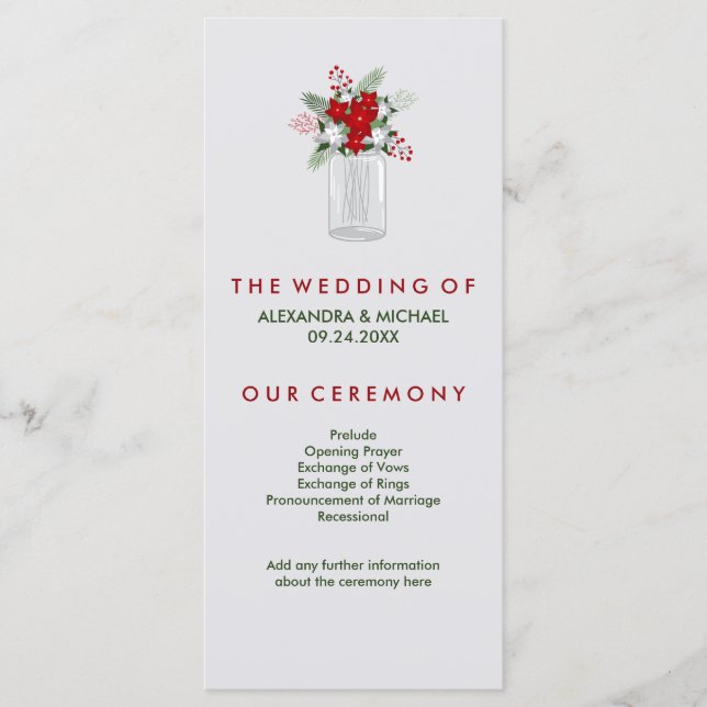 Soft Gray Winter Holiday Mason Jar Wedding Program Programm (Vorderseite)