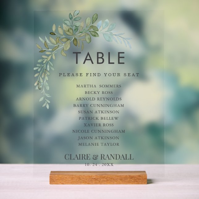 Soft Green Eucalyptus Watercolor Rustic Wedding Acrylschild (Neutral)