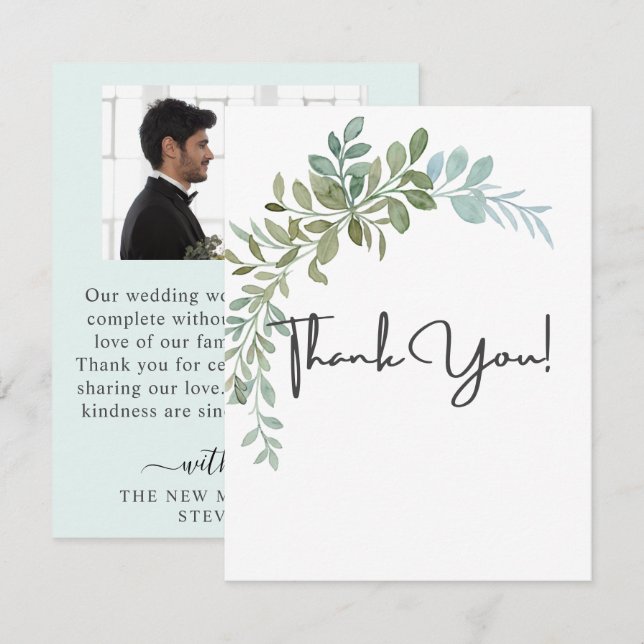 Soft Green Eucalyptus Watercolor Rustic Wedding Dankeskarte (Vorne/Hinten)