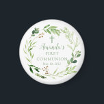 Soft Green Leaf First Communitymagnet Magnet<br><div class="desc">Schönes handgemaltes Aquarelldesign mit einem weichen grünen Blattkranz und Kreuz.</div>
