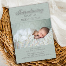 Soft Green New Baby Photo Faire-part de naissance