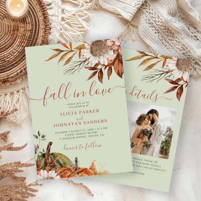 Soft green rust leaves boho floral fall wedding einladung (Von Creator hochgeladen)