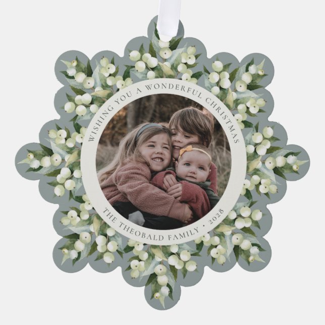 Soft Green Snowberry+Greenery Christmas Paper Ornament Karte (Vorderseite)