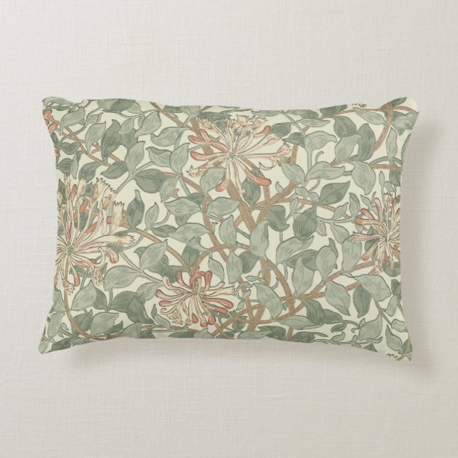 Soft Green Vintag William Morris Honeysuckle Dekokissen (Rückseite)