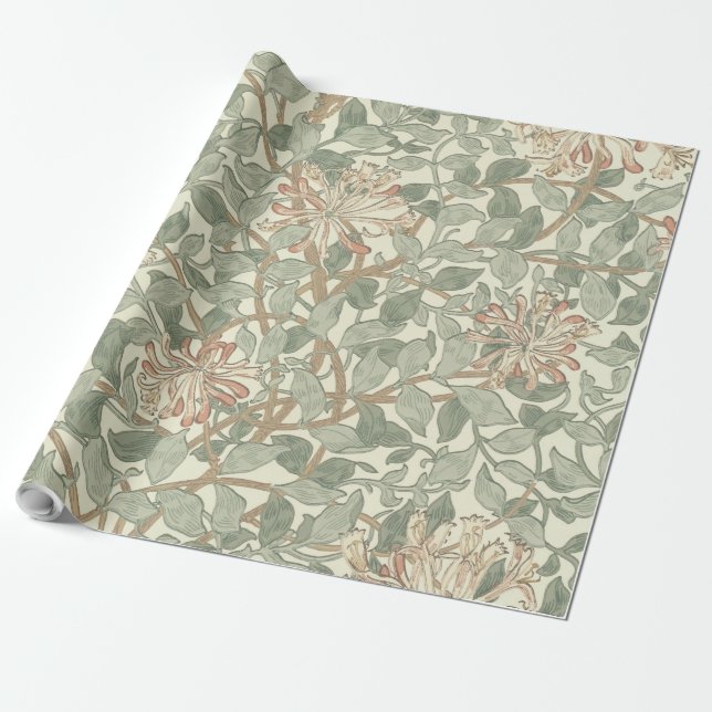 Soft Green Vintag William Morris Honeysuckle Geschenkpapier (Ungerollt)