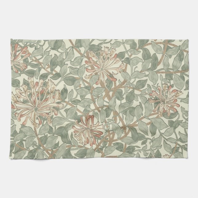 Soft Green Vintag William Morris Honeysuckle Geschirrtuch (Horizontal)