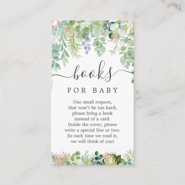 Soft Greenery Book Request Baby Shower Card Begleitkarte (Vorderseite)