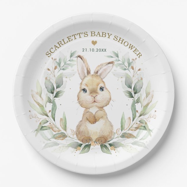Soft Greenery Bunny Oaster Rabbit Baby Dusche Pappteller (Vorderseite)