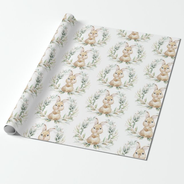 Soft Greenery Gold Bunny Oaster Rabbit Babydusche Geschenkpapier (Ungerollt)