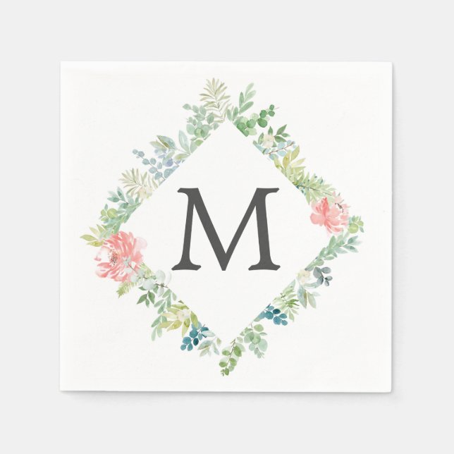 Soft Greenery Monogram Cocktail Napkin Serviette (Vorderseite)