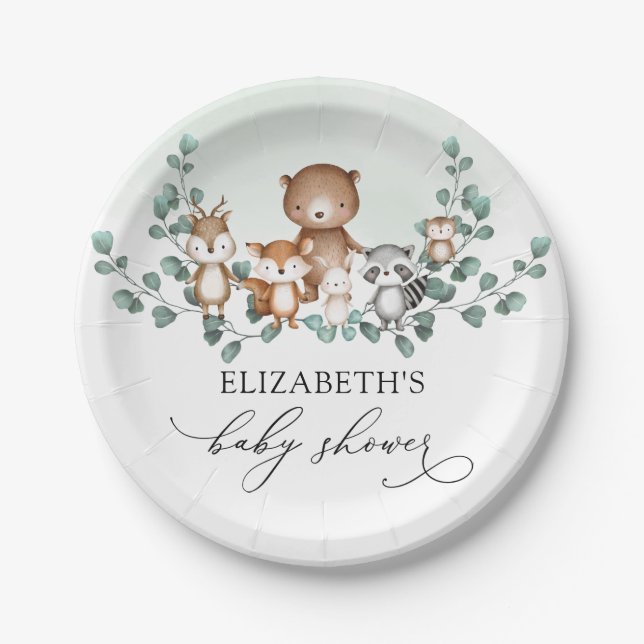 Soft Greenery Woodland Animals Babydusche Dekorati Pappteller (Vorderseite)