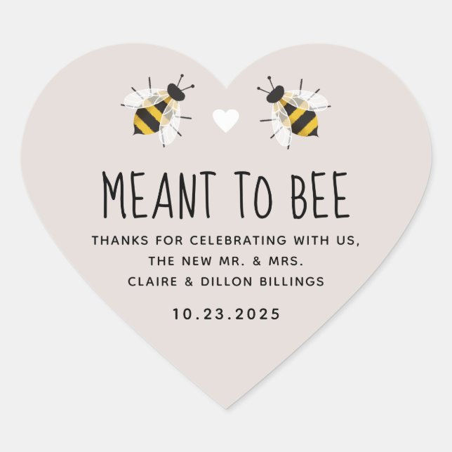 Soft Greige Meant to Bee Honey Gastgeschenk Hochze Herz-Aufkleber (Vorderseite)
