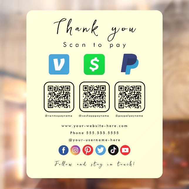 Soft Groovy Multi QR Code Paypal Venmo Cash App Fensteraufkleber (Blatt 2)