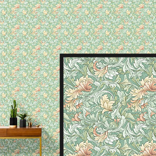 Soft Grüntöne & Orange Art Nouveau Tapete