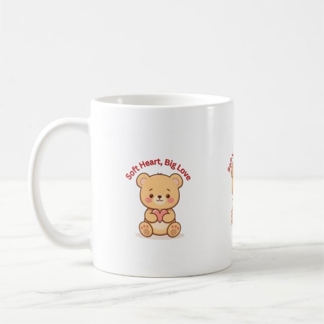 Soft Heart Big Love Cute Teddy Bear Mugs  (Gauche)